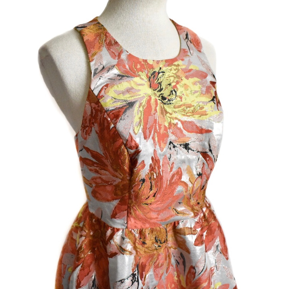 Blue Elephant Floral Brocade Party Dress